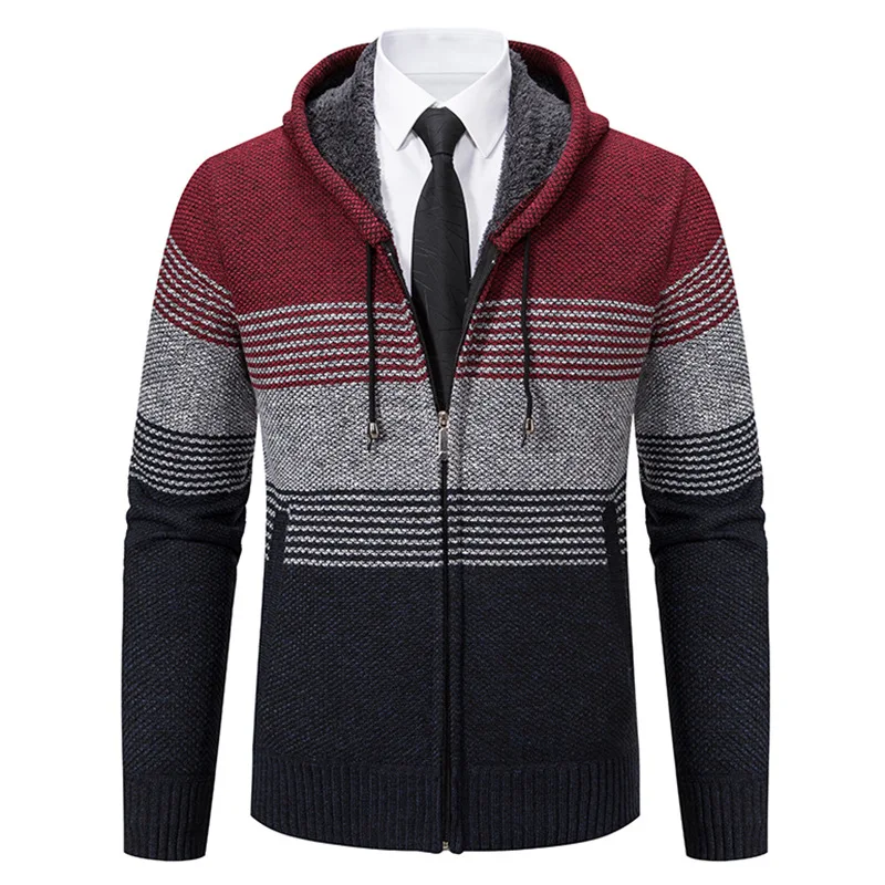 Populaire Herfst En Winter Nieuwe Heren Vest Contrast Capuchon Koreaanse Mode Casual Gebreide Splice Trui