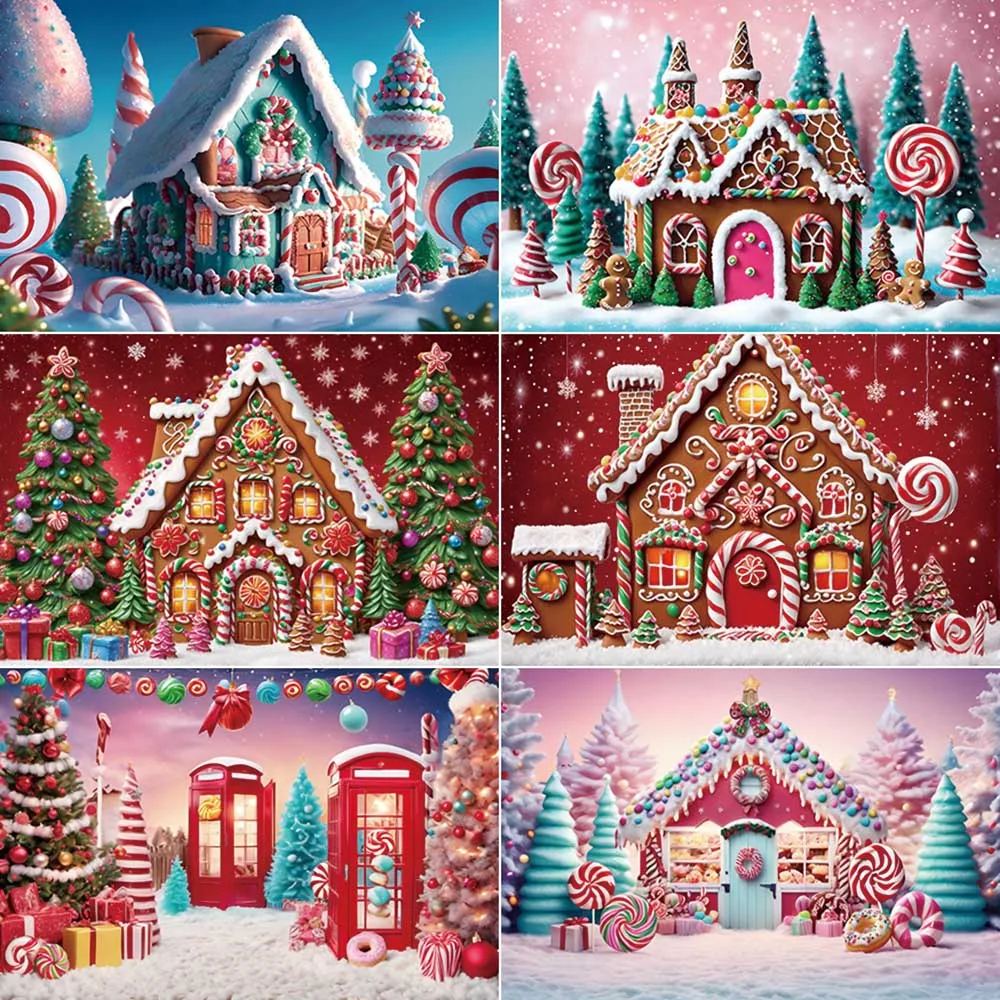 

Christmas Gingerbread Houses Backdrop Children Xmas Party Photography Studio Background Snow Globe Pine Trees Photocall