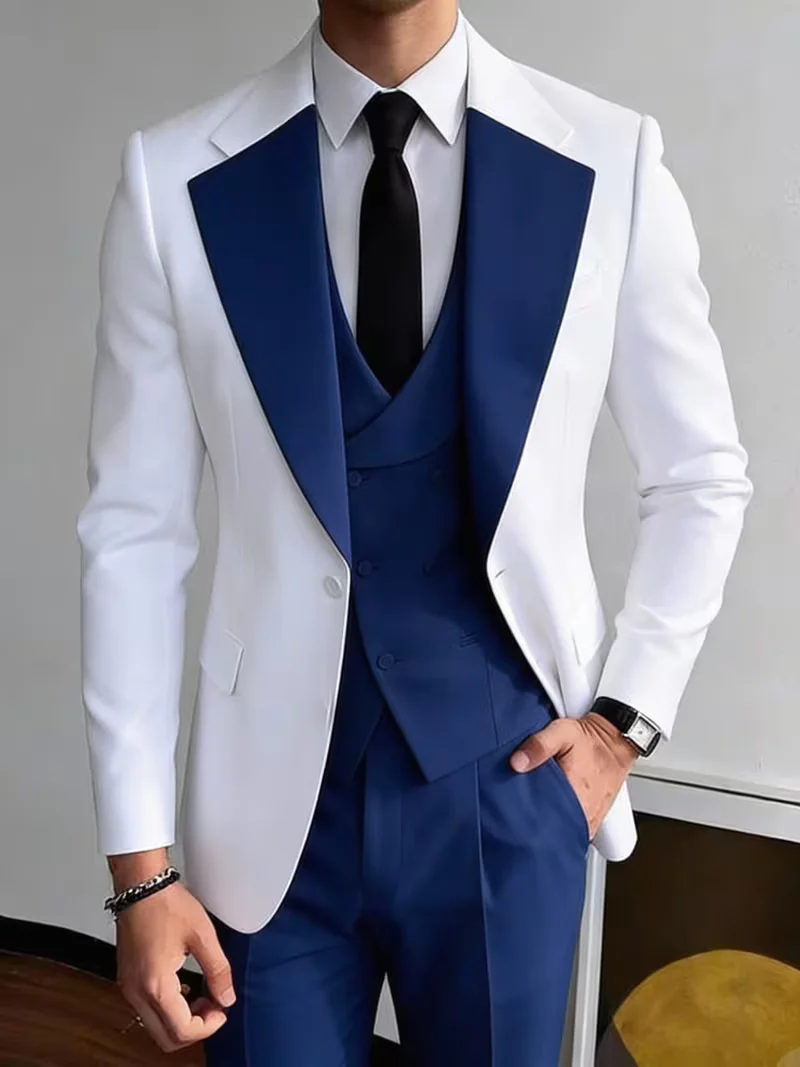 Gwenhwyar Men'S Three-Piece Suit Featuring a Collar And Lapel, a Slim-Fit Jacket with a Single Button with Matching Vest Pants