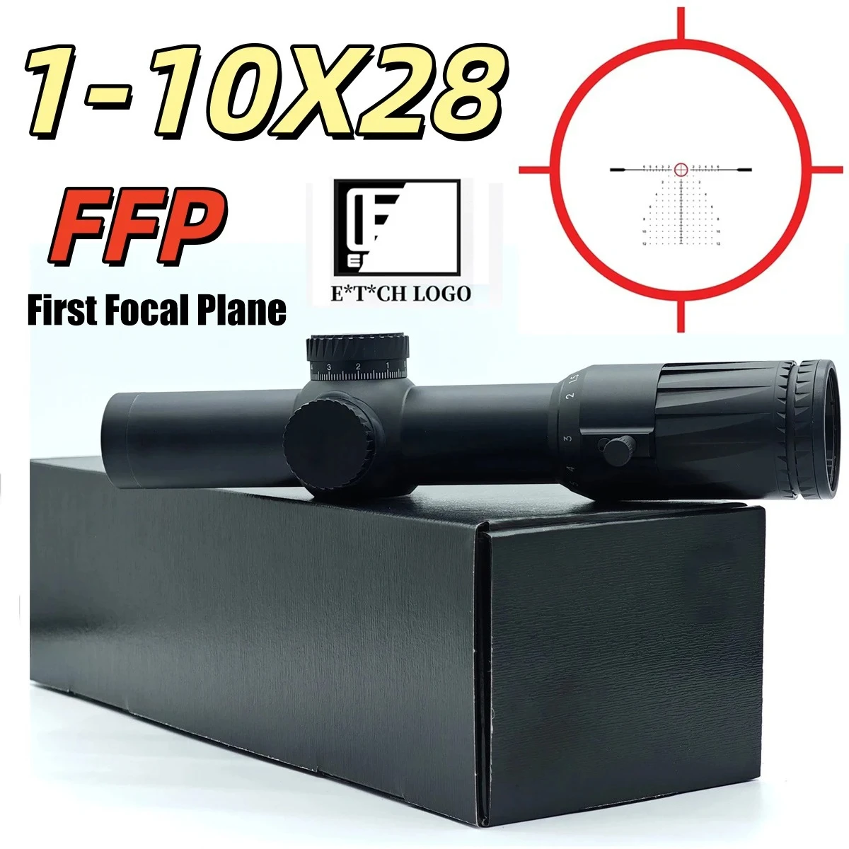 

Прицел EOT**h VDU 1-10x28 FFP с первой фокальной плоскостью, высокоточный, с подсветкой прицельной сетки LE5 MRAD, трубка 30 мм, для стрельбы на короткие и средние дистанции