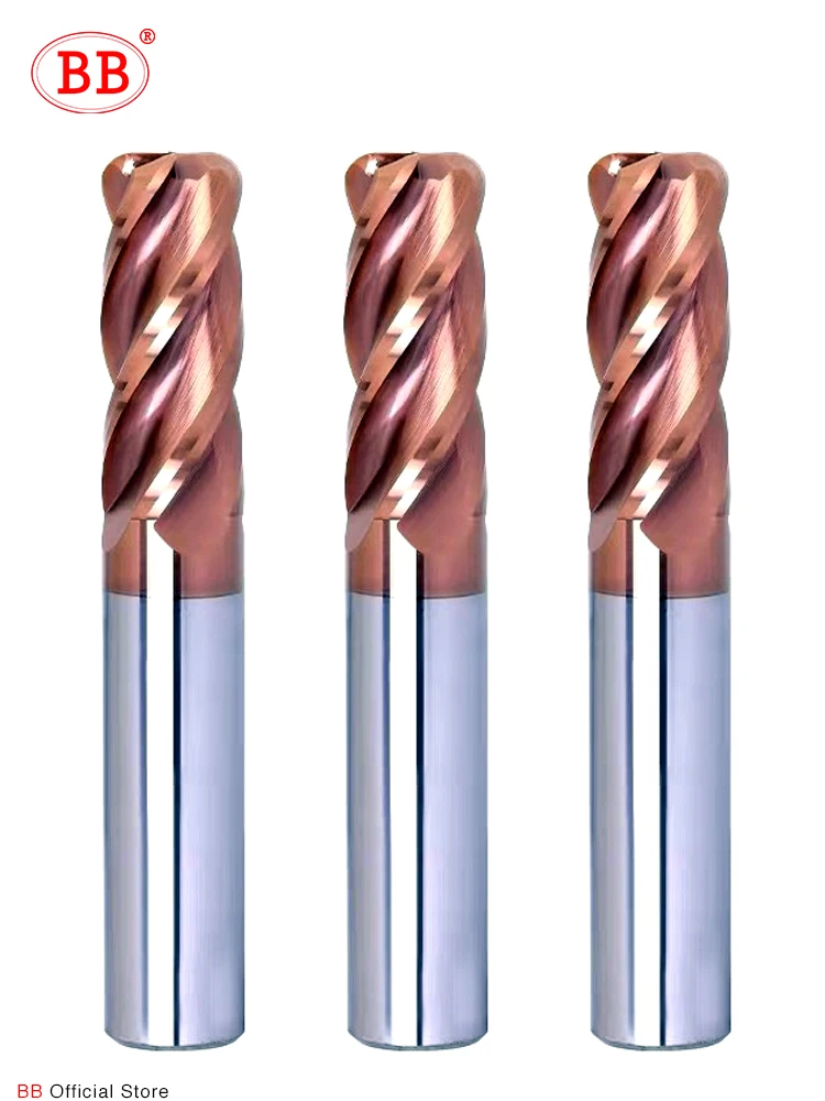 BB Corner Radius End Mill R Bullnose CNC, cortador de acero de carburo de tungsteno, mecanizado de superficie, herramienta de enrutador de Metal, 3