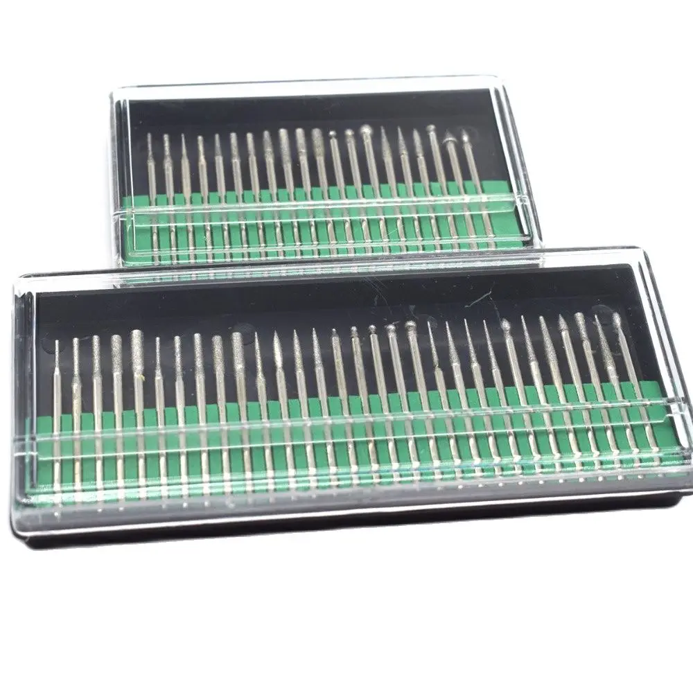 1 Box Diamond Grinding Head Stone Jade Carving Engraving Burrs 2.35mm Shank Polishing Bit Accessories Jewelry Tools