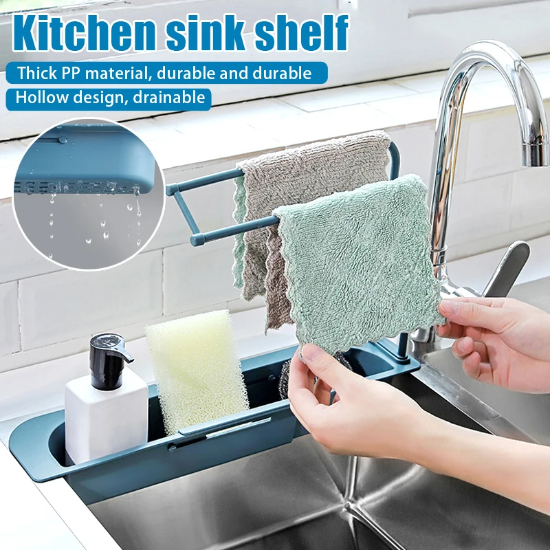 Telescopic Kitchen Sink Shelf Home Sinks Organizer Soap Sponge Holder Sink Drain Rack Storage Basket Kitchen Gadgets Accessories