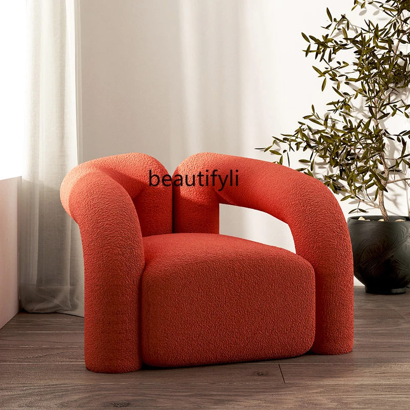 Nordic Single-Seat Sofa Chair Living Room Simple Single-Seat Lambswool Shaped Chair Light Luxury Designer White Leisure Chair