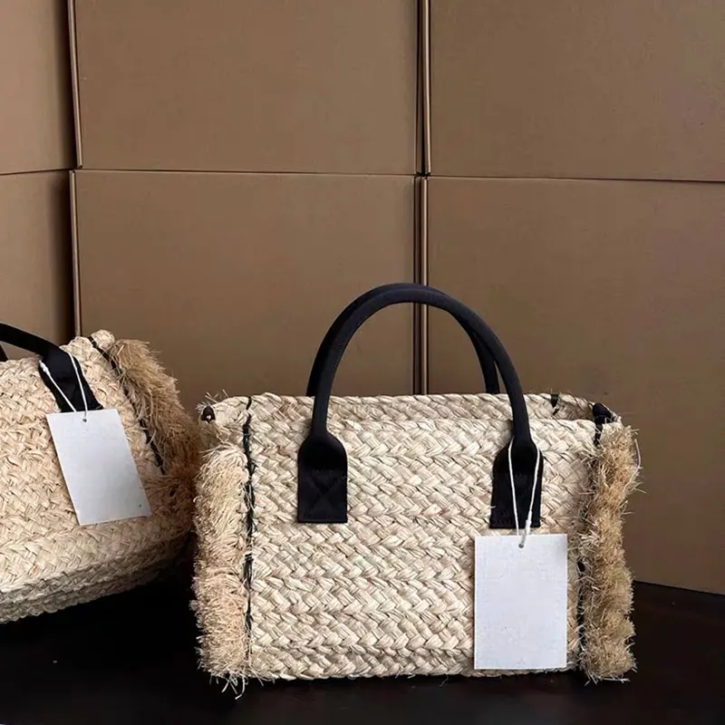 Fashion Handmade Raffia Grass Bag For Women's Summer Vacation Rough Edges Tote Bag Lady Handbag Designer Clothes Women Luxury