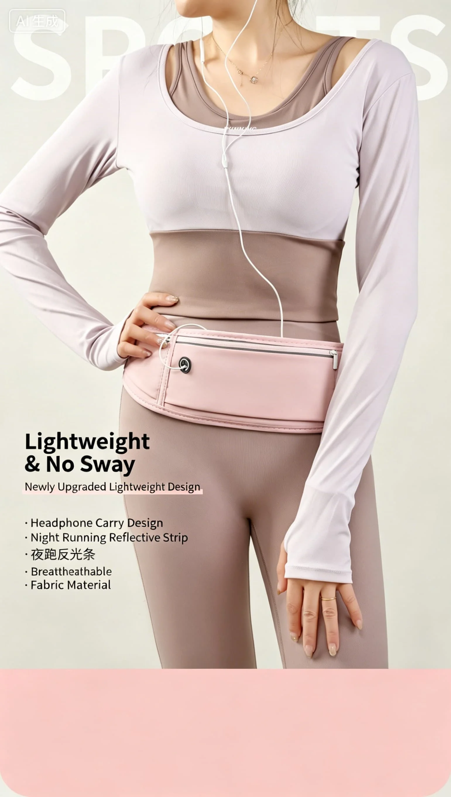 Laufgürtel für Männer und Frauen Wasserdichte Sporttasche mit Reflektorstreifen & 3 Taschen für Workout, Wandern und Reisen – Detail 1