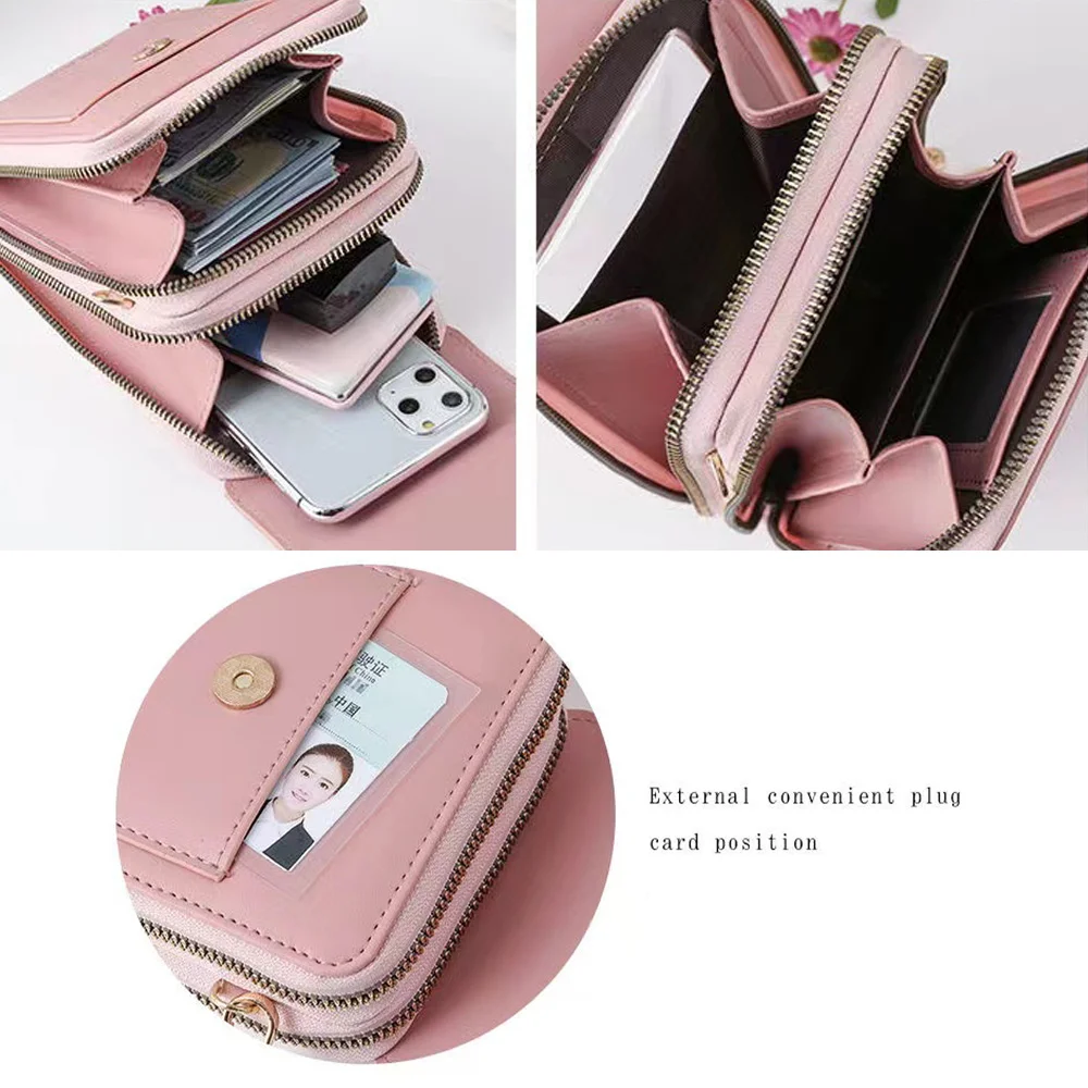 Mobile Phone Bag 2022 New Women Shoulder Phone Packet PU Leather Wallets Mini Card Holder Touch Screen Crossbody Cell Phone Bags