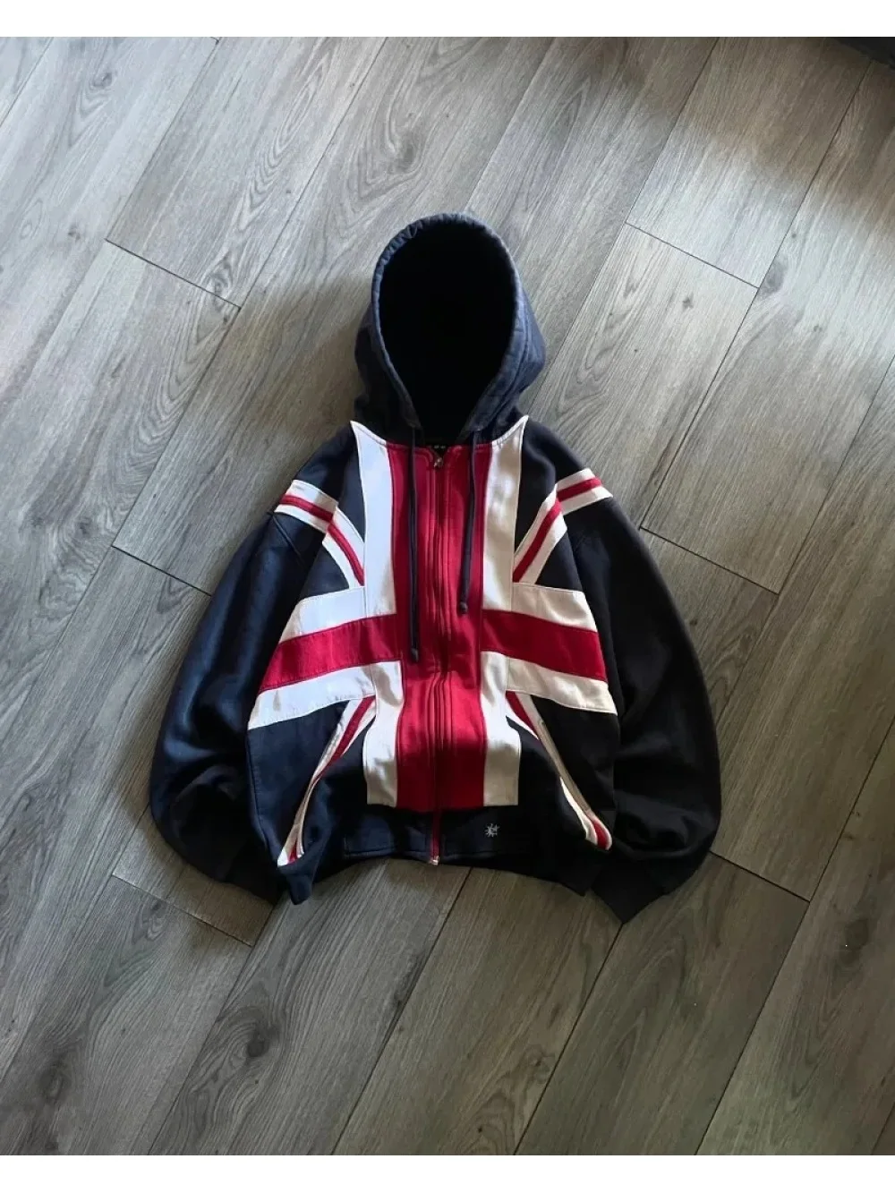 New retro style in autumn and winter, British flag printed pattern, street fashion, unisex, casual fashion zipper hoodie