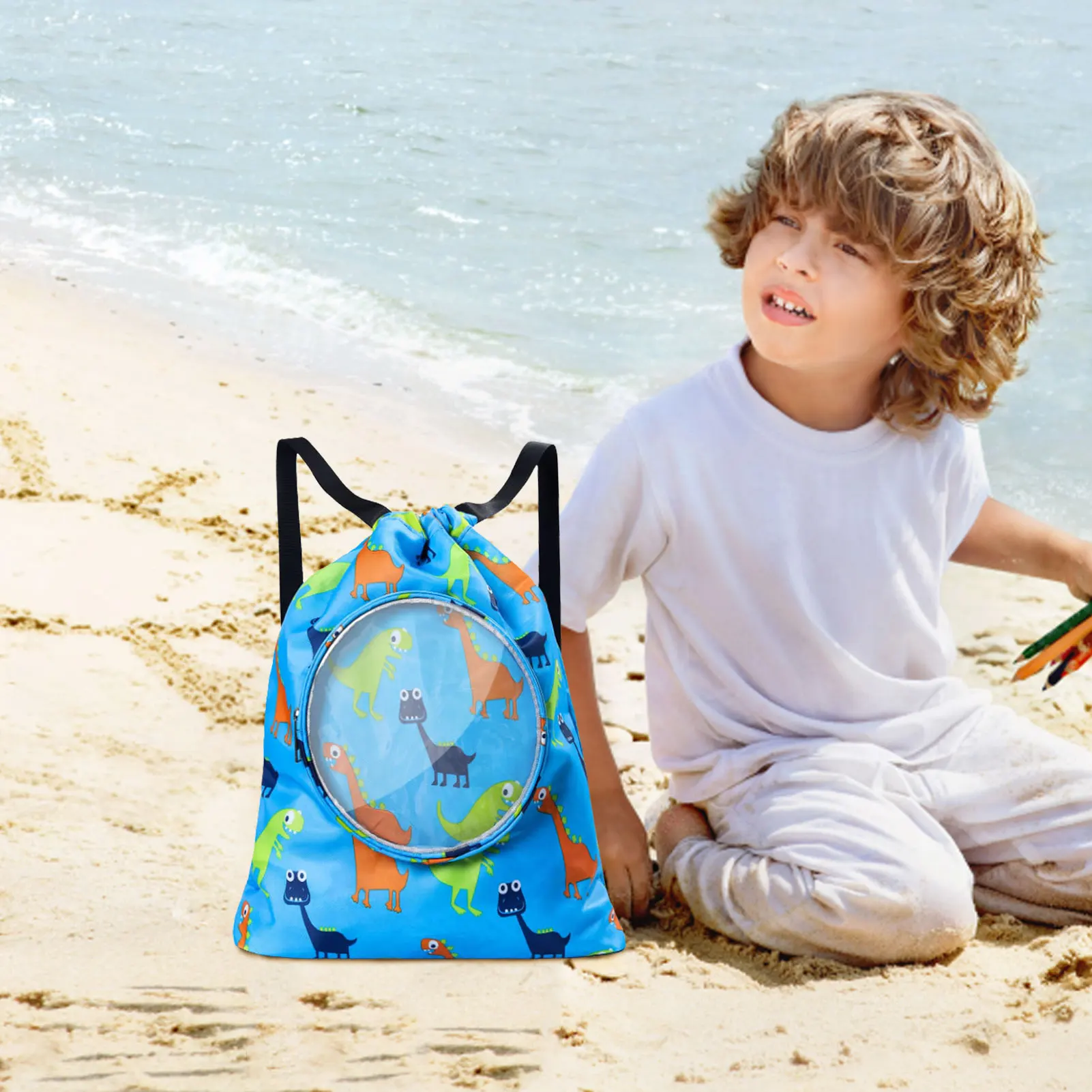 Foldable Kids Drawstring Bag Foldable Drawstring Backpack Bags Toddler Kids Swim Bags Swimming Pool Accessories