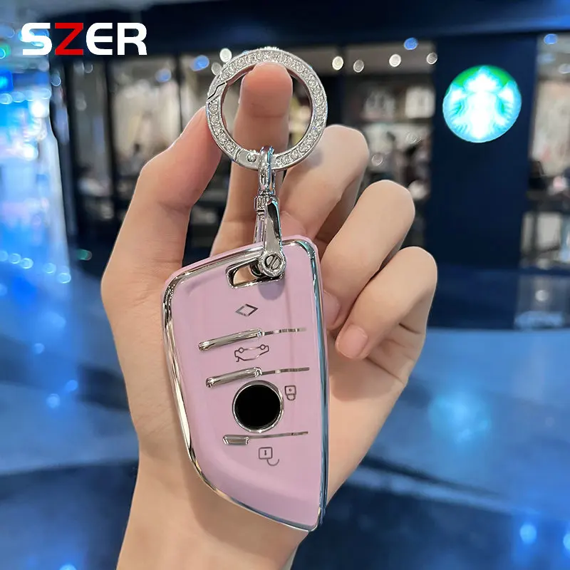 TPU Car Remote Key Case Cover Fob For BMW X1 X3 X5 X6 X7 1 3 5 6 7 Series G20 G30 G11 F15 F16 G01 G02 F48 Holder Keychain Women