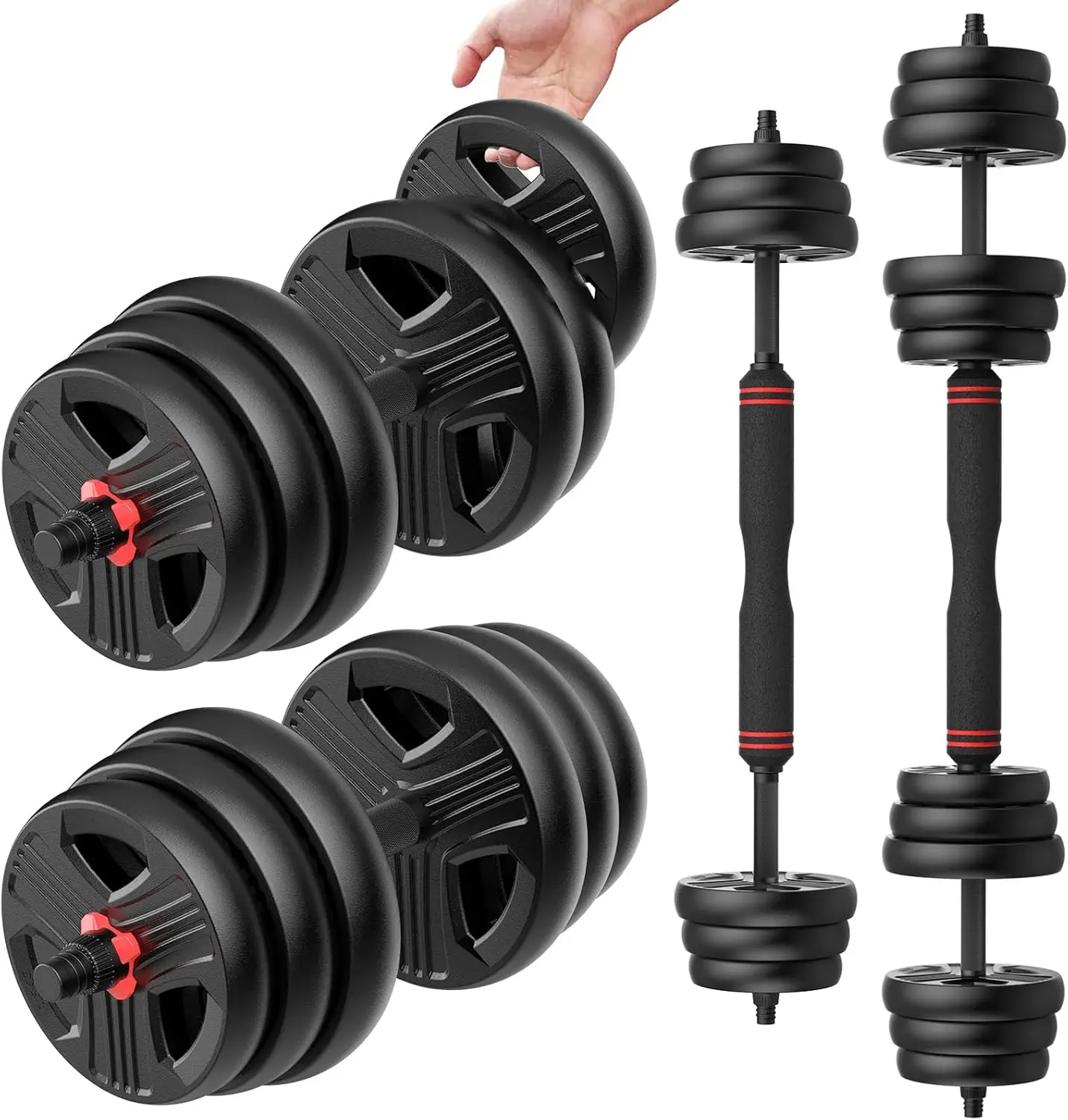 

Dumbbells Set, 20/30/40/60/80lbs Free Weight Set with Connector Use as a Pair of Weights or Barbell, Fitness Exercises for Home