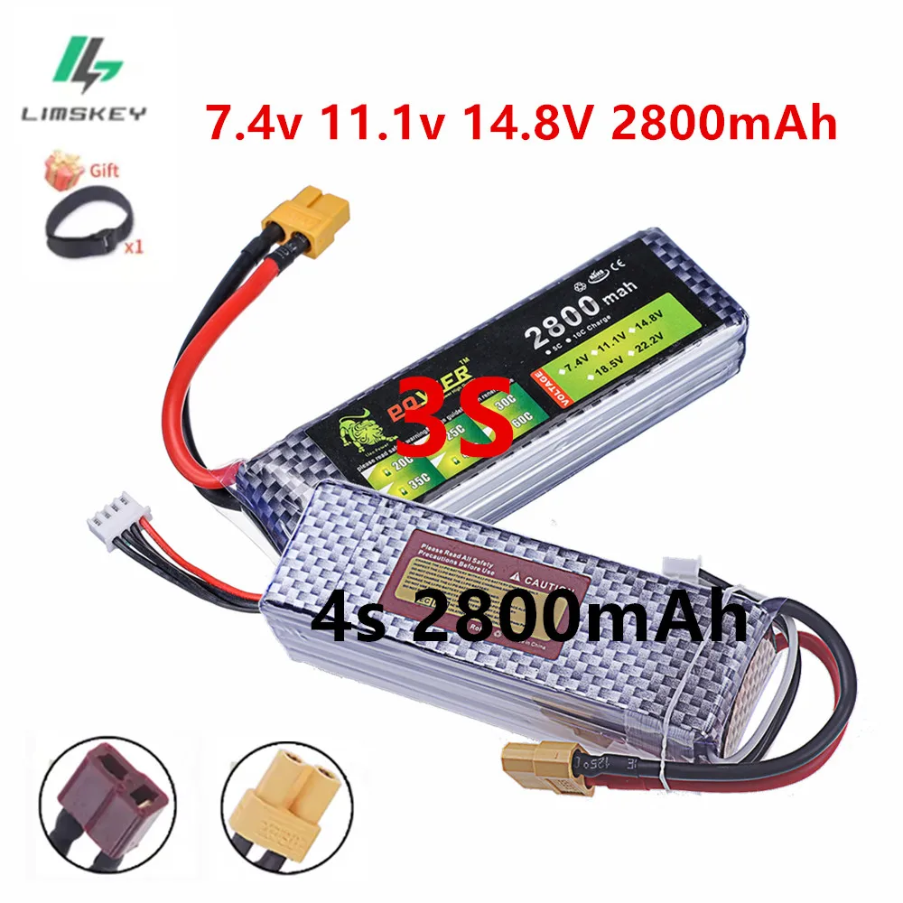 

Аккумулятор LiPo 2S 3S 4S 2800 мАч для дронов, квадрокоптеров, лодок, радиоуправляемых машин 7.4В 11.1В 14.8В 40C с разъемом T/XT60