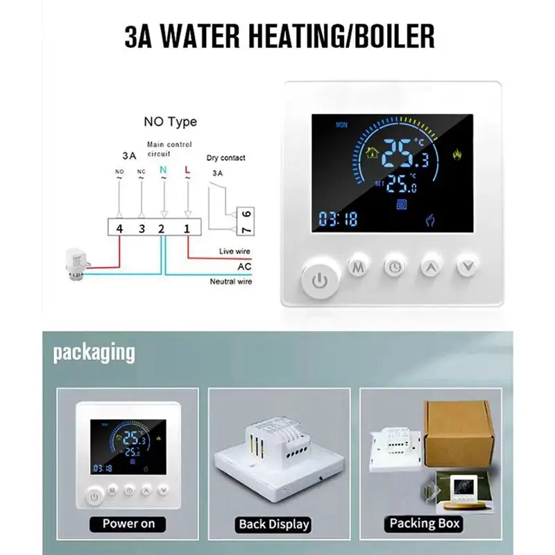 AA94-TUYA Thermostat Temperature Controller Water Electric Floor Heating TRV 16A Digital LCD Display Wall Mounted Easy Install