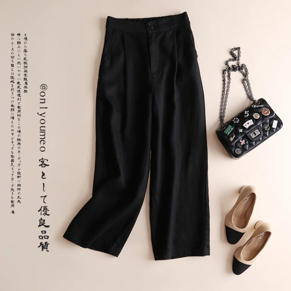 Spring and Summer Cotton and Linen Women's Wide-legged Pants Linen Thin Section Nine Minutes Draping Loose Casual Pants