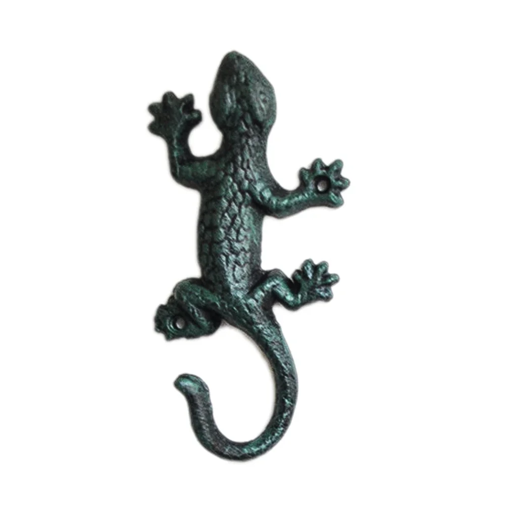 1pc Iron Gecko Wall Hook Green Rustic Hanger Lizard Creative Antique Vintage European Kitchen Bathroom Home Decor Key/Coat/Bag