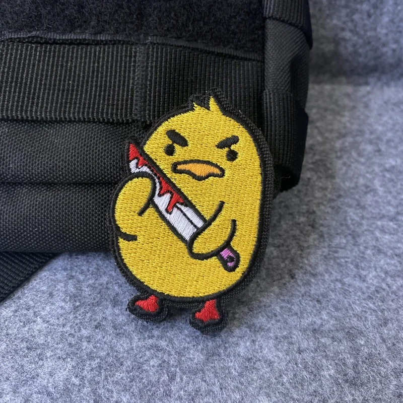 I Choose Violence Angry Little Yellow Duck Embroidered Hook and Loop Cloth Patches Tactical Frog with Knife and Goose Stickers