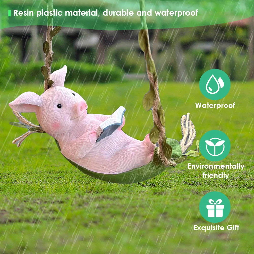 Cute Pig Swing Hanging Ornaments Waterproof Adorable Pig Pendant Decor Decorative Piggy Shape Statue for Garden Lawn Decoration