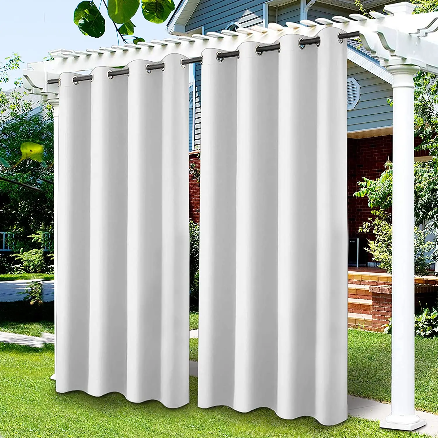 2PCS Outdoor Waterproof Curtains Tab Top Thermal Insulated Blackout Curtain Drape for Patio Garden Front Porch Gazebo Yard