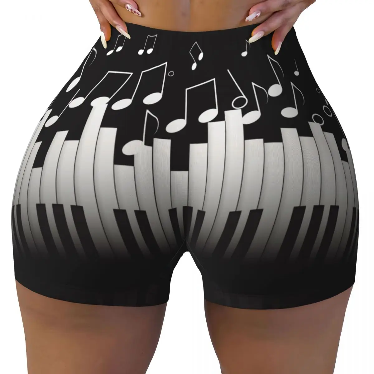 Sexy tight hip sports shorts Piano And Music Notes Symbol fitness women's comfortable yoga shorts