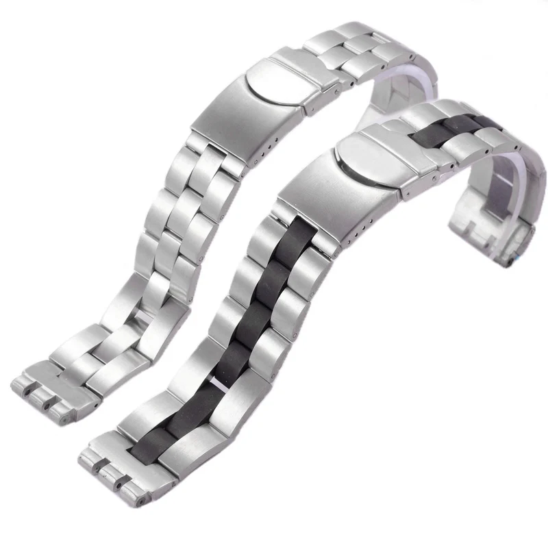 New 20*22MM Solid Stainless Steel Watchband For Swatch Metal Watch Man's Silvery Middle Black Bracelet Free Tools With logo