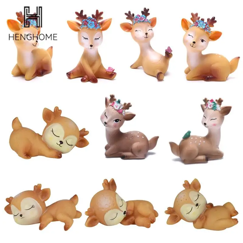 Śliczne 3D Sleeping Deer figurki zabawki Home Decor Ornament z żywicy ozdoba na wierzch tortu strona główna biura na biurko dekoracje urodziny