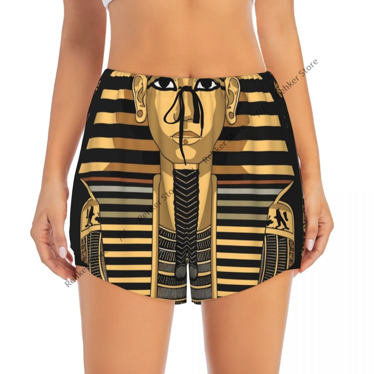 Yoga Shorts for Women Fitness Biker Workout Sports Shorts Egyptian Pharaoh With Golden Crown Quick Drying Sportwear With Pocket