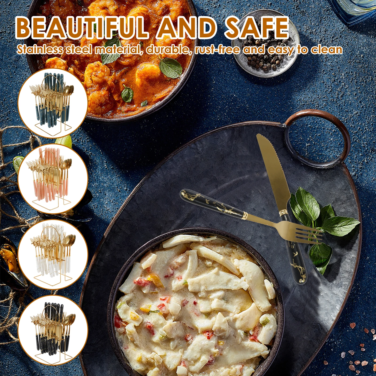 

24 Pcs Silverware Set with Hanging Holder Stainless Steel Flatware Set Service for 6 Utensils Set Mirror Polished Tableware Set