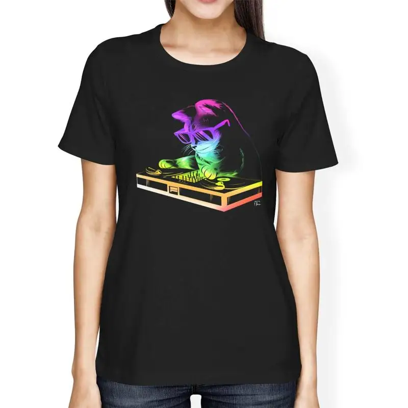

Женская футболка свободного кроя 1T Rainbow Dj Cat