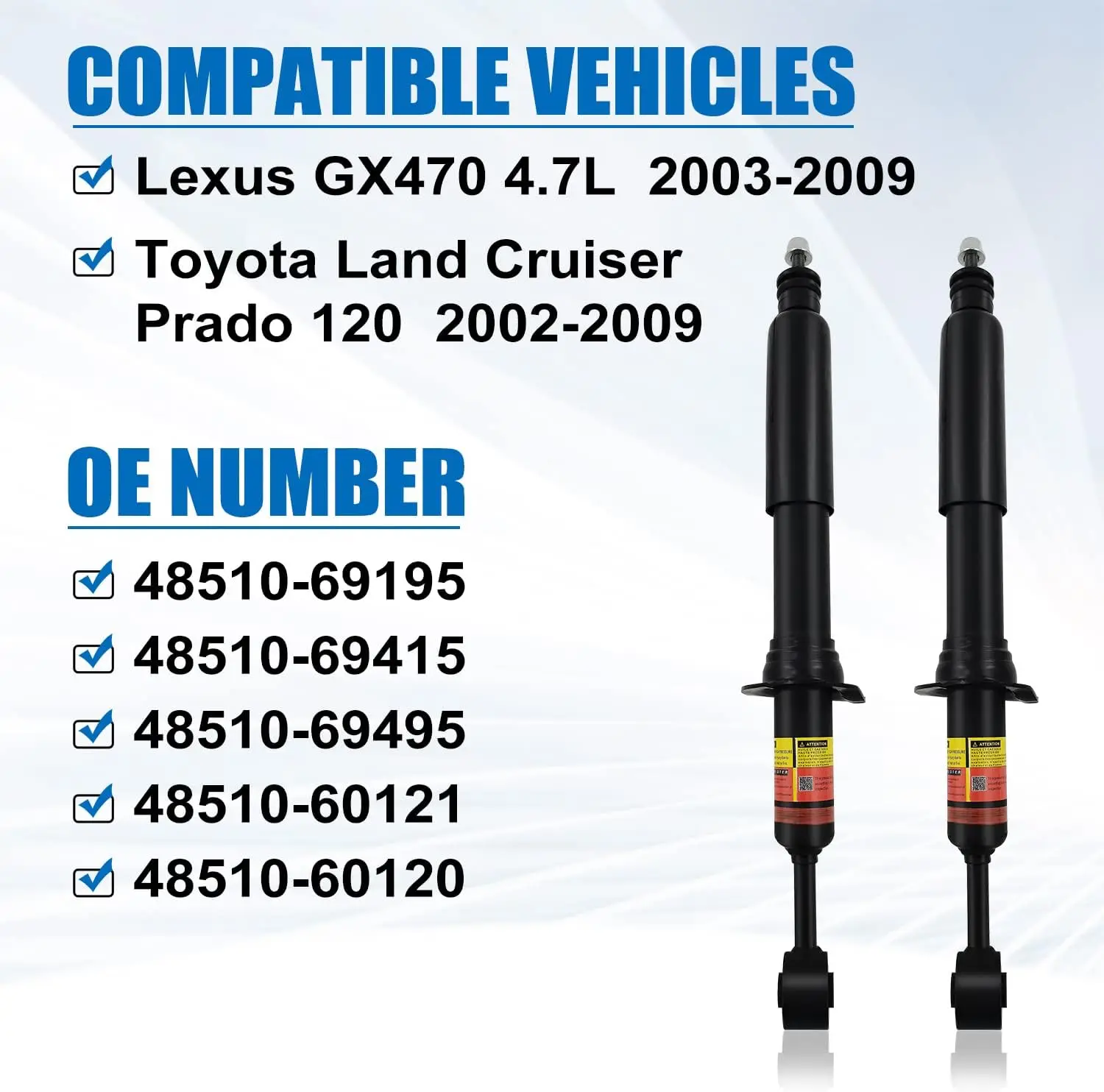 2pcs Front/Rear Shock Absorber for Toyota Land Cruiser Prado 120/Lexus GX470 02-09 4853069185 4853069485 4853069205 48510-69195