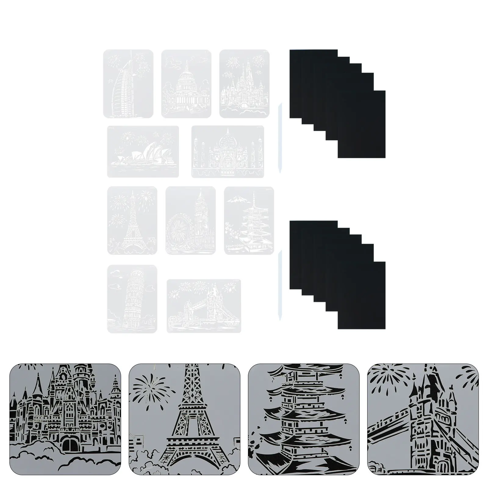 2-セット-diy-スクラッチペイントキットカラフルなスクラッチペーパーステンシルペン子供用クリエイティブ描画工芸品ホームフライトアートアクティビティ