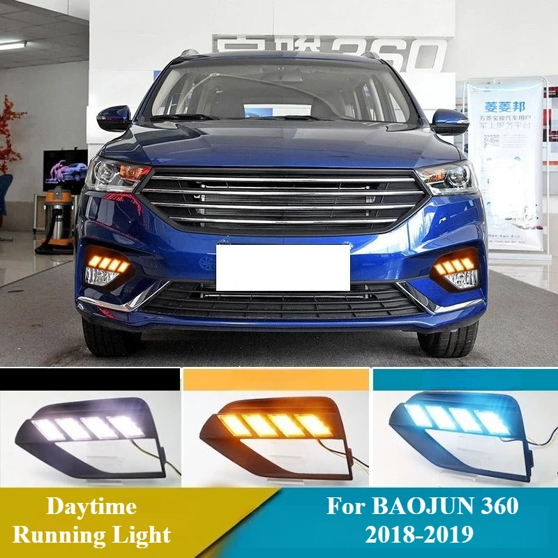 

For BAOJUN 360 2018-2019 2Pcs Car Led Daytime Running Lights Front Bumper Fog Lamp DRL Dynamic Turn Signal Driving Lights
