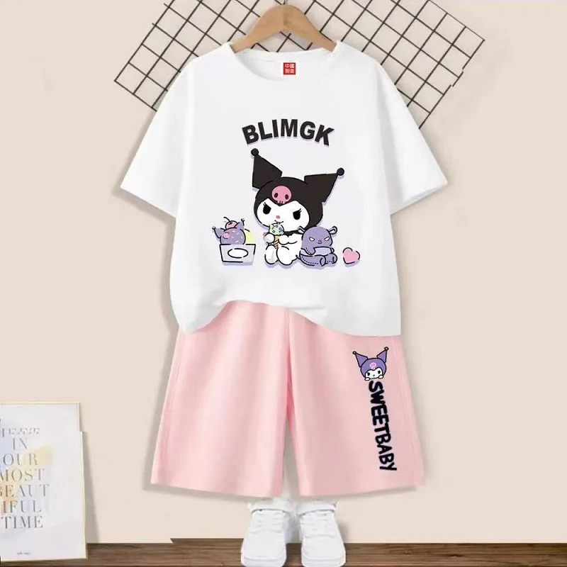 

Summer Baby Girl Clothes Set Children Sanrio Kuromi Cartoon Printing T-shirt and Short 2 Pcs Suit Kid Shorts Sleeve Tracksuit