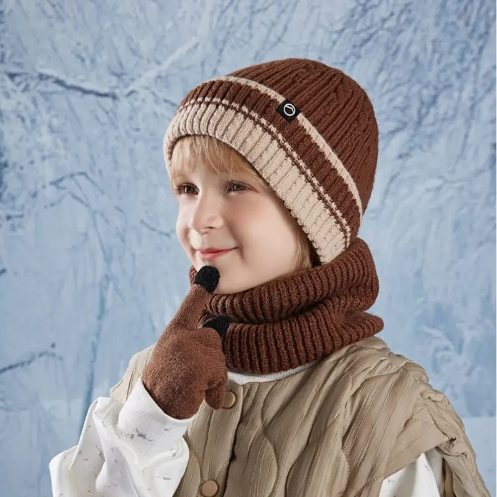 3Pcs/Set Gift Knitted Kids Hats Scarfs Gloves Set Warm Windproof Winter Warm Scarf Cute Ear Protection Mitten Toddler