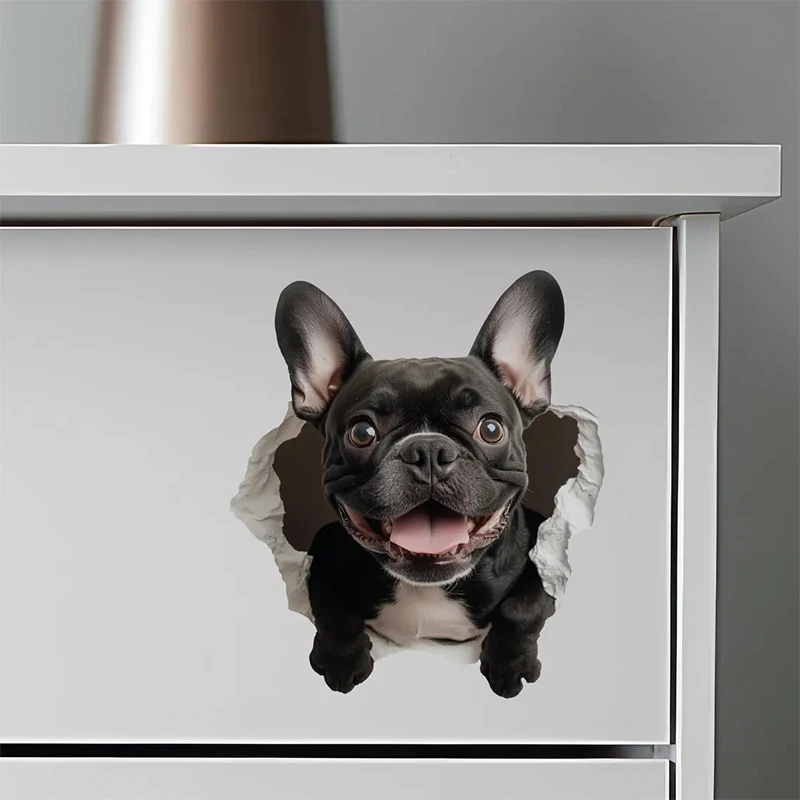 French Bulldog Decal - Wall Hole Dog Sticker with 3D Effect, Apply for Wall, Door, Cabinet, Window, Car Decoration, Vinyl Decals