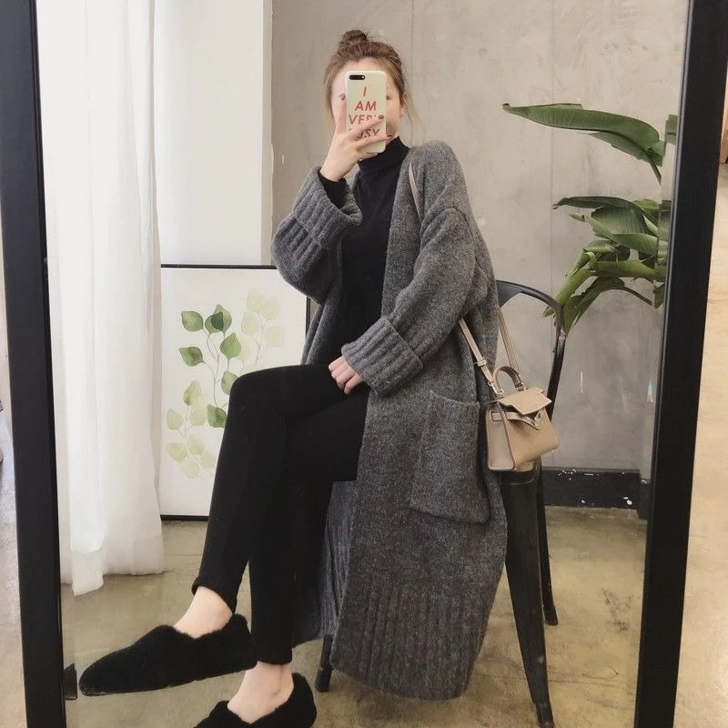 

Spring Autumn Long Ladies Knit Sweaters New in Knitwear Top Sleeves Office Wear Youth Hot Harajuku Lazy Style Women's Cardigans