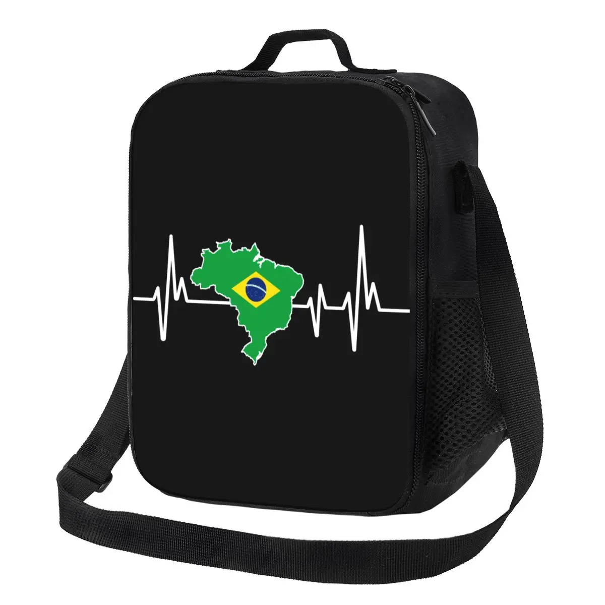 Custom Heartbeat Design Brazilian Flag Brazil Lunch Bag Men Women Cooler Warm Insulated Lunch Box for Children School