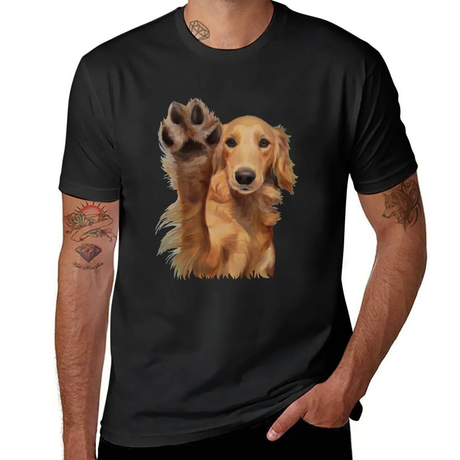 Golden Retriever High Five T-Shirt Blouse plain mens clothes