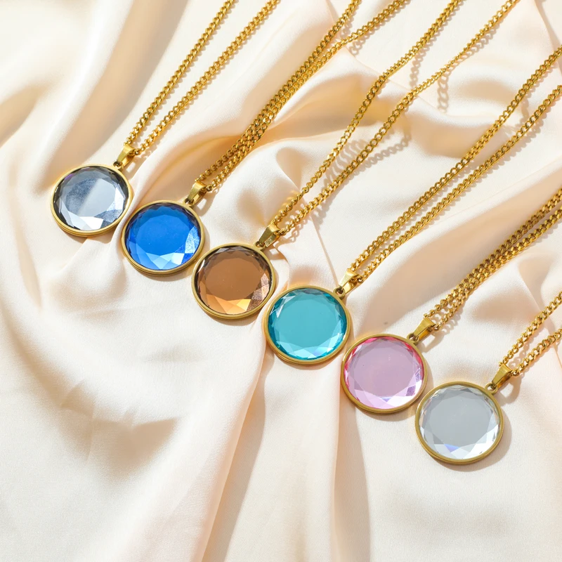 EILIECK 316L Edelstahl Runde Farbige Kristall-Anhänger Halskette für Frauen Neuer Trend Choker Schlüsselbein-Kette Schmuck Geschenk – Detail 11