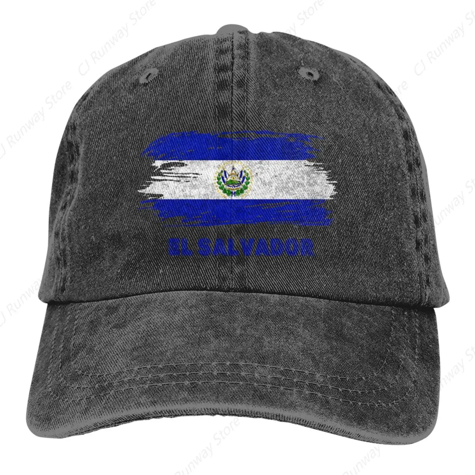 El Salvador Flag Denim Baseball Cap, Golf Dad Hat Adjustable Vintage Washed Cotton Fashion Casquette for Women Men