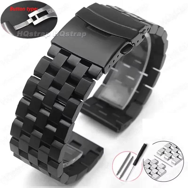 Hochwertiges, komplett massives Edelstahl-Uhrenarmband, 18 mm, 20 mm, 22 mm, 24 mm, 26 mm, flache Schnittstelle, Armband mit Werkzeug, Armband aus Metall