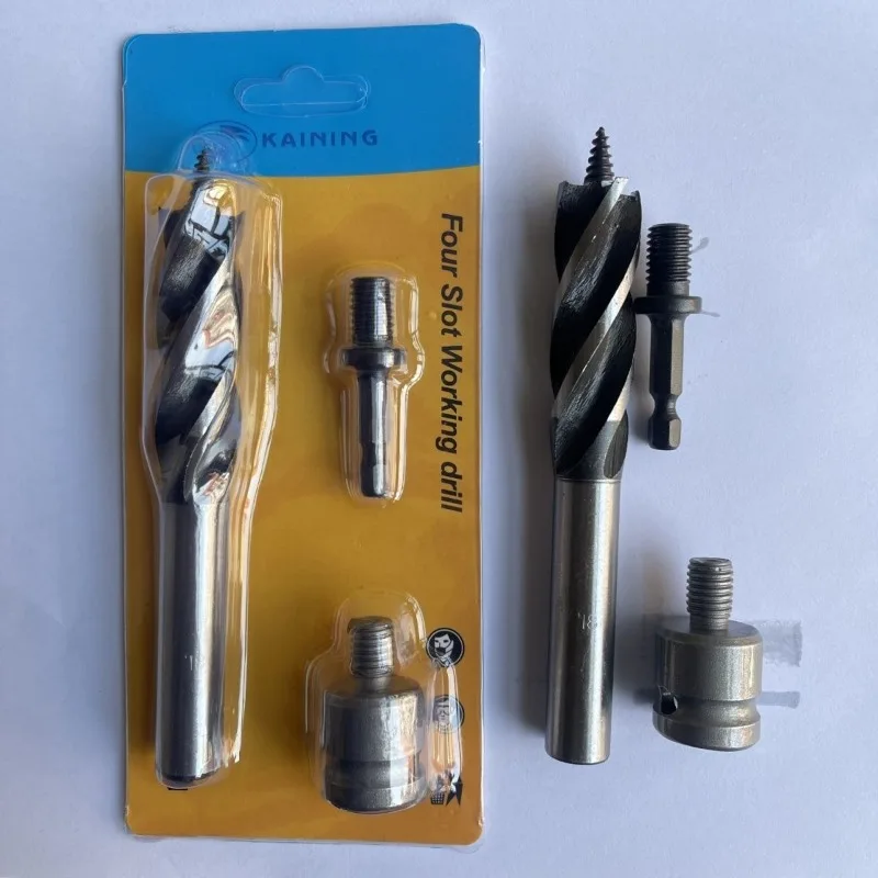 Pro Modern Steel Four Groove Auger Drill Bit Set 3Pcs Hex Shank Electric Wrench Hole Saw Woodworking Template Novelty New