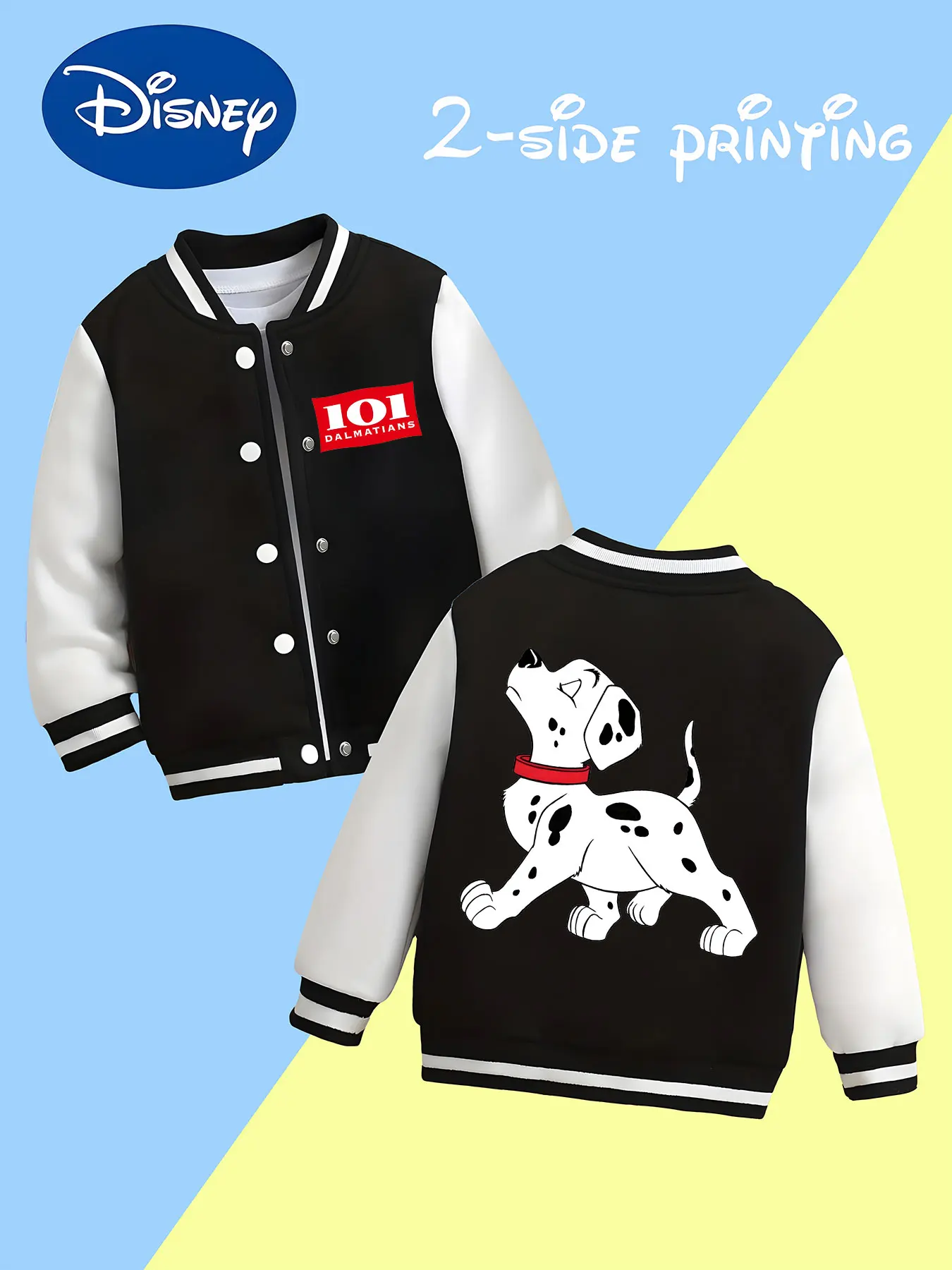 

MINISO Disney 101 Dalmatians Baseball Jacket for Boys -Simple Dalmatian Print,Super Cool and Comfortable for School and Playtime