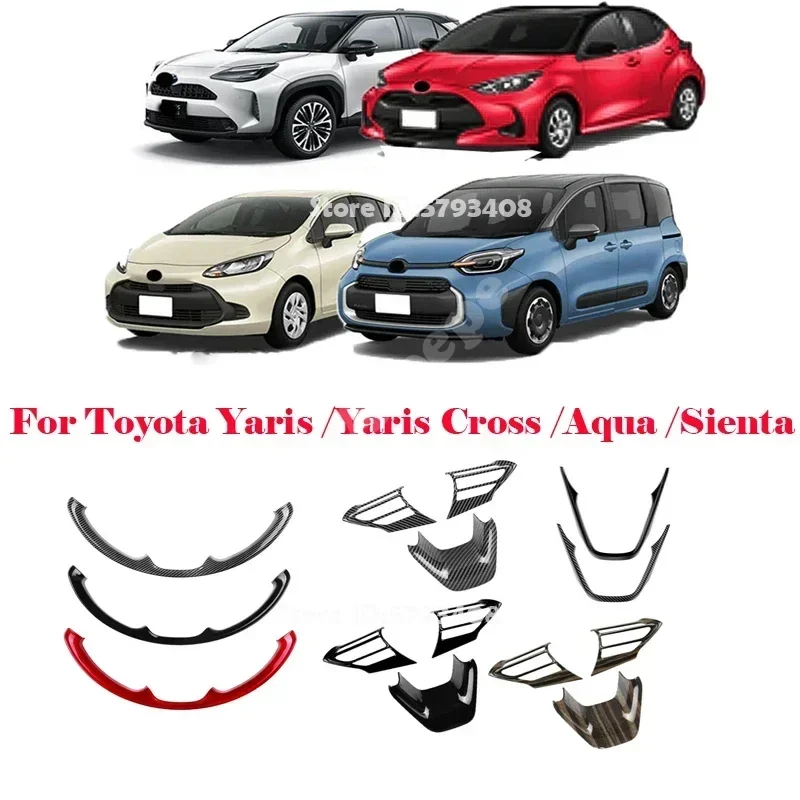 For Toyota Yaris Yaris Cross Aqua Sienta 2020 2021 2022 ABS Red Black Carbon Fiber Car Steering Wheel Decoration Cover Stickers
