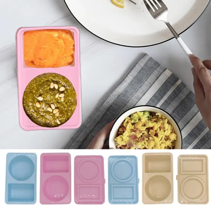 

Snack Containers Silicone Condiment Box Portable Leak-Proof Double Compartment Food Containers with Lid Portable Snack Box