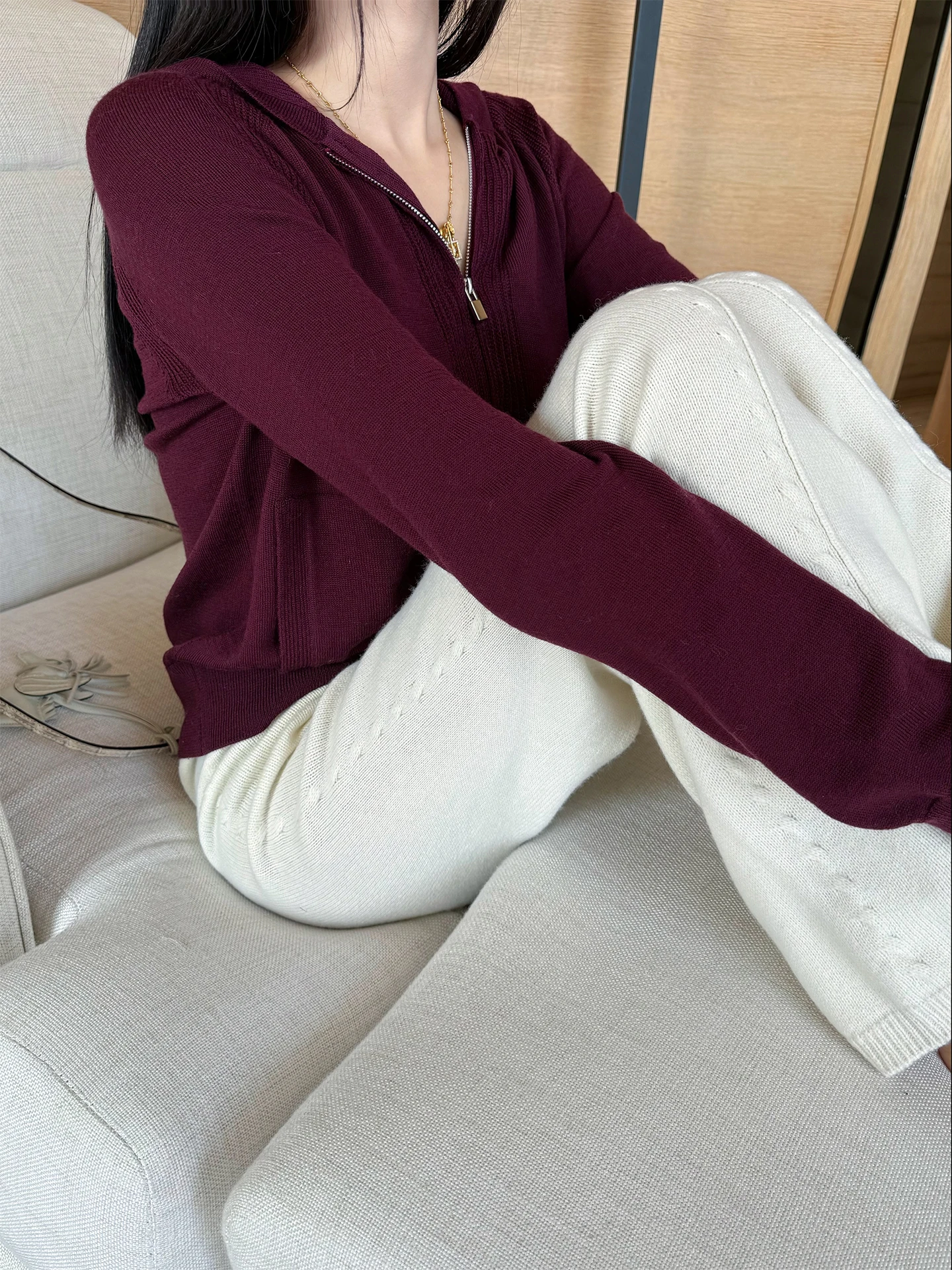 

FUFU High-End Casual Knitted Woolen Cardigan with Hat Ele And Low-Key Women's Long Sve Zipper Closure Daily Wear