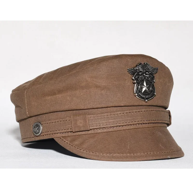 2023 New Navy Peaked Sailor Cap Men Women Summer Beret Hat Male Canvas Grey Eagle Belt Locomotive German Captain Casque