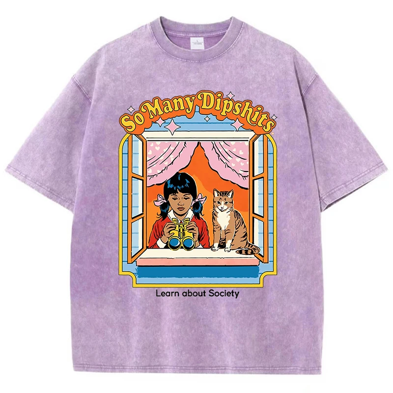 تي شيرت رجالي مغسول ، يحمل كاتيليبر حول المجتمع ، ملابس تي شيرت جيدة التهوية ، قطن ، فضفاض ، كاجوال ، كبير الحجم ، صيفي