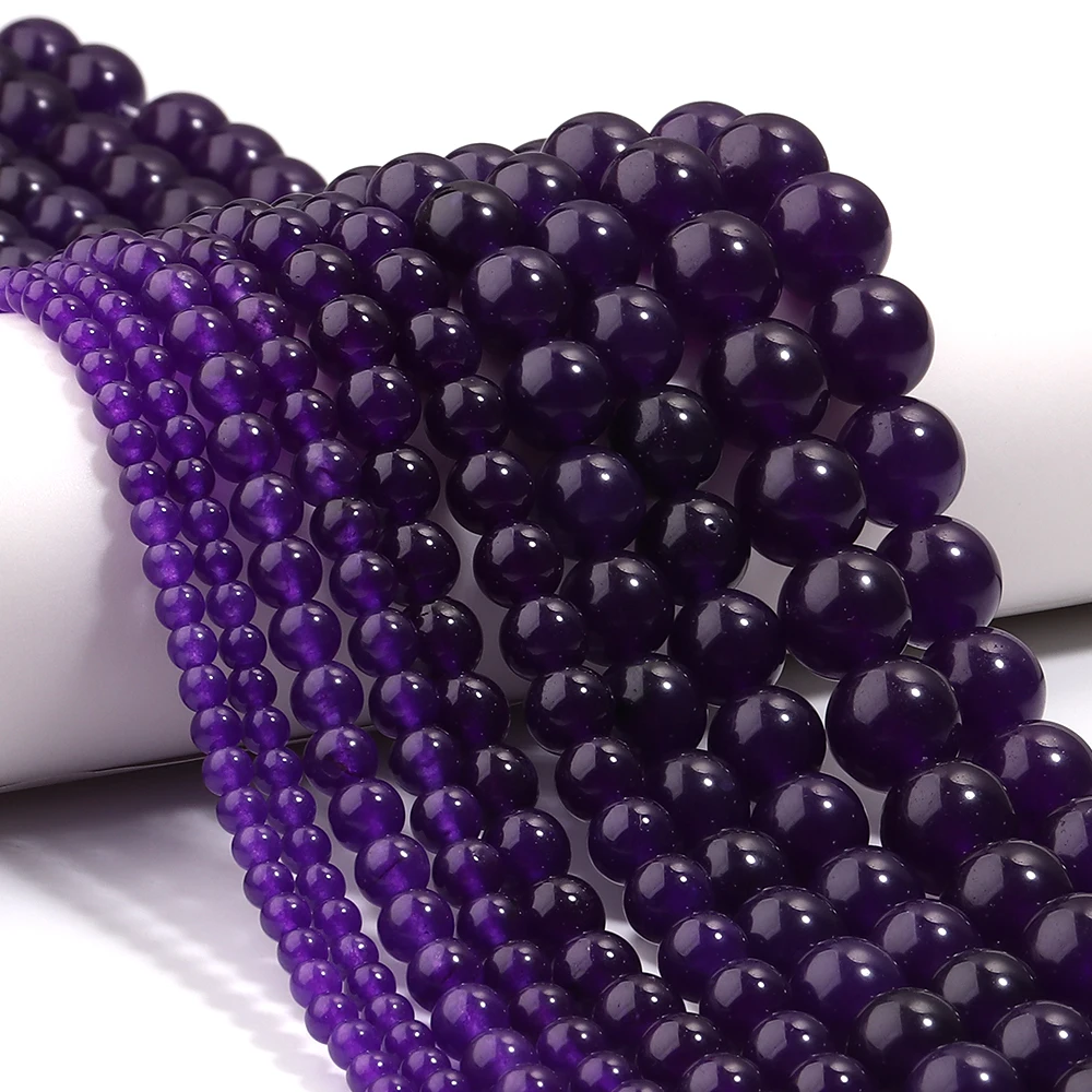 Natürliche tiefviolette Chalcedon-Steinperlen, runde lose Perlen für die Schmuckherstellung, DIY-Armbänder, Halsketten-Zubehör, 4/6/8/10/12 mm