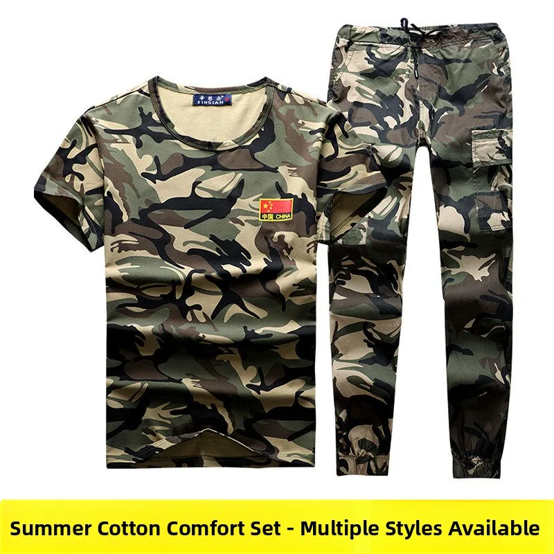 

Summer Thin Training Camouflage Short Sleeve T-Shirt Set Men's Women's Outdoor Casual Physical Training Military Fan Clothing...