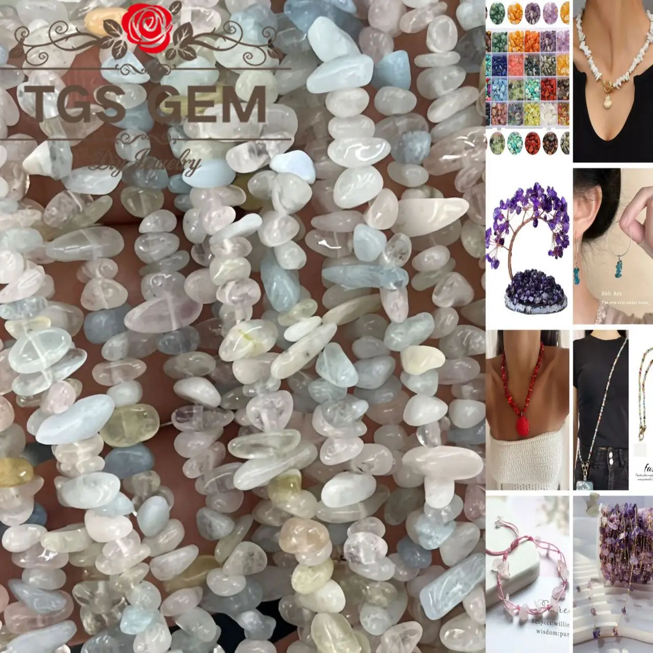 

Manufacturer wholesale natural stone AAA A morganite Treasure color crushed irregular beads trend DIY bracelet accessories15in